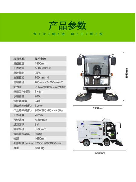 四轮扫路车MN-S1800配备240L标准奇台垃圾桶